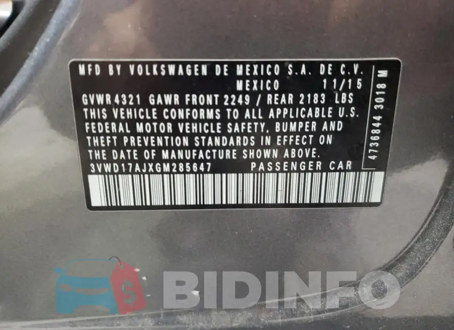 3VWD17AJXGM285647 Photo# 12