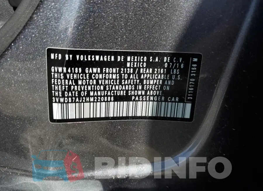 3VWDB7AJ2HM220886 Photo# 12
