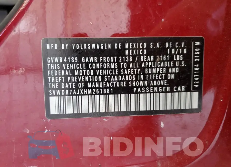 3VWDB7AJXHM261881 Photo# 12