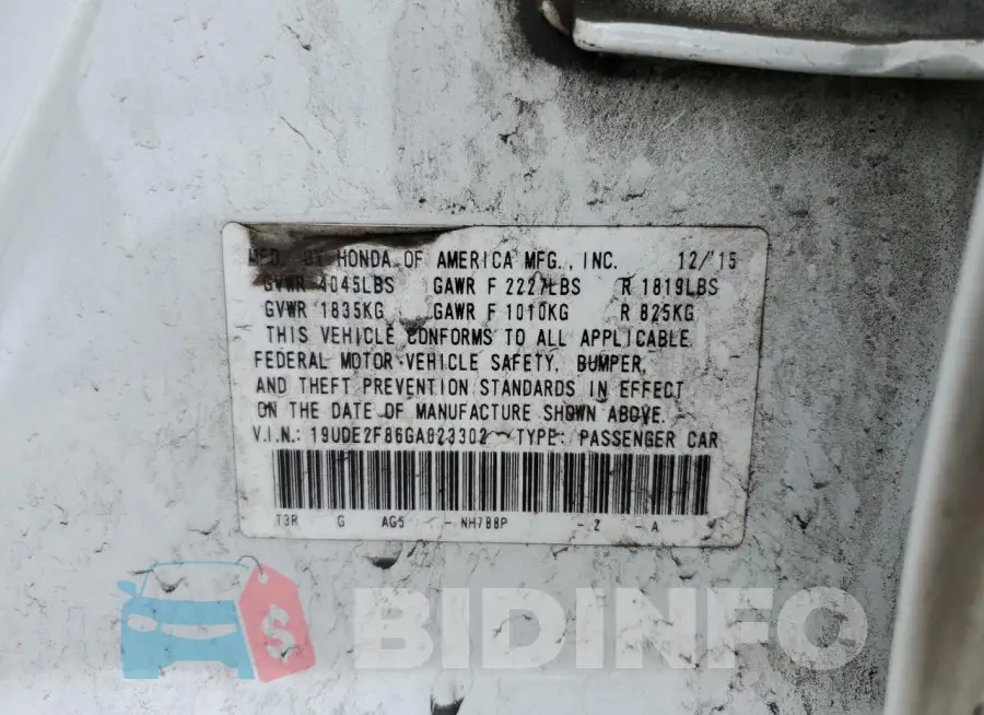 19UDE2F86GA023302 Photo# 12