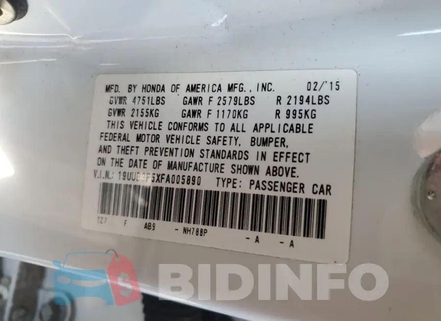 19UUB3F5XFA005890 Photo# 12