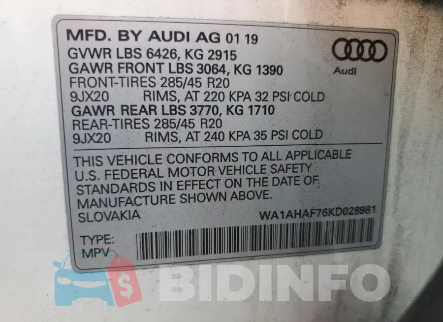 WA1AHAF76KD028981 Photo# 13