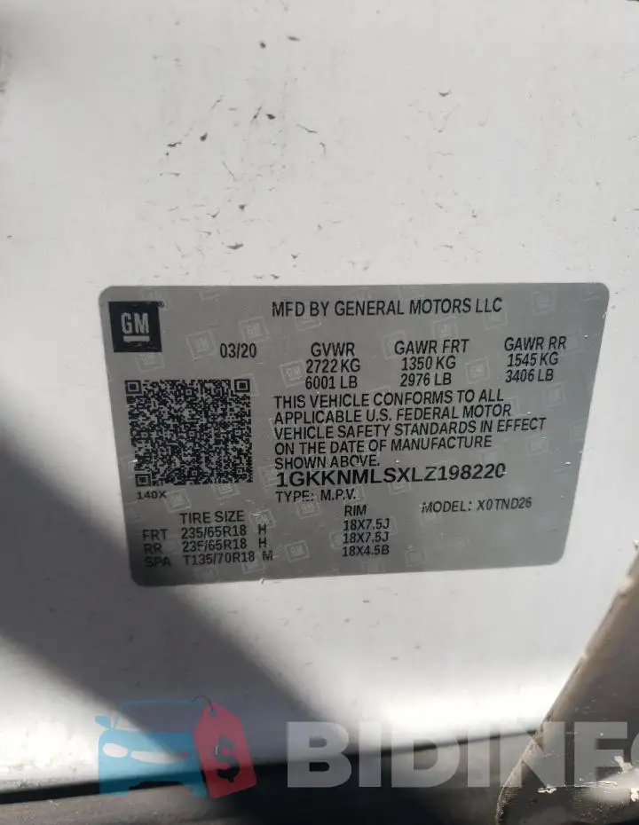 1GKKNMLSXLZ198220 Photo# 13