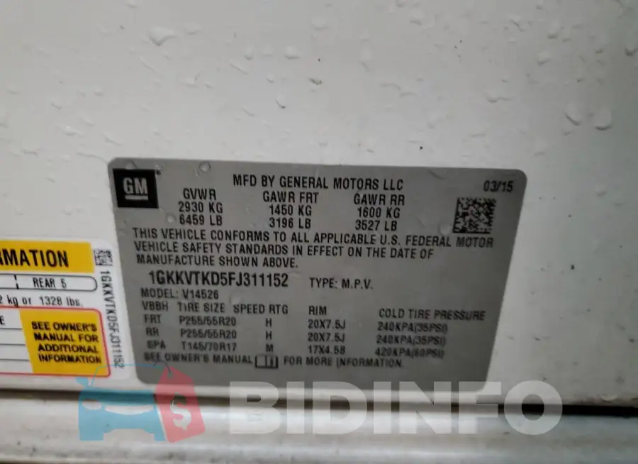 1GKKVTKD5FJ311152 Photo# 12