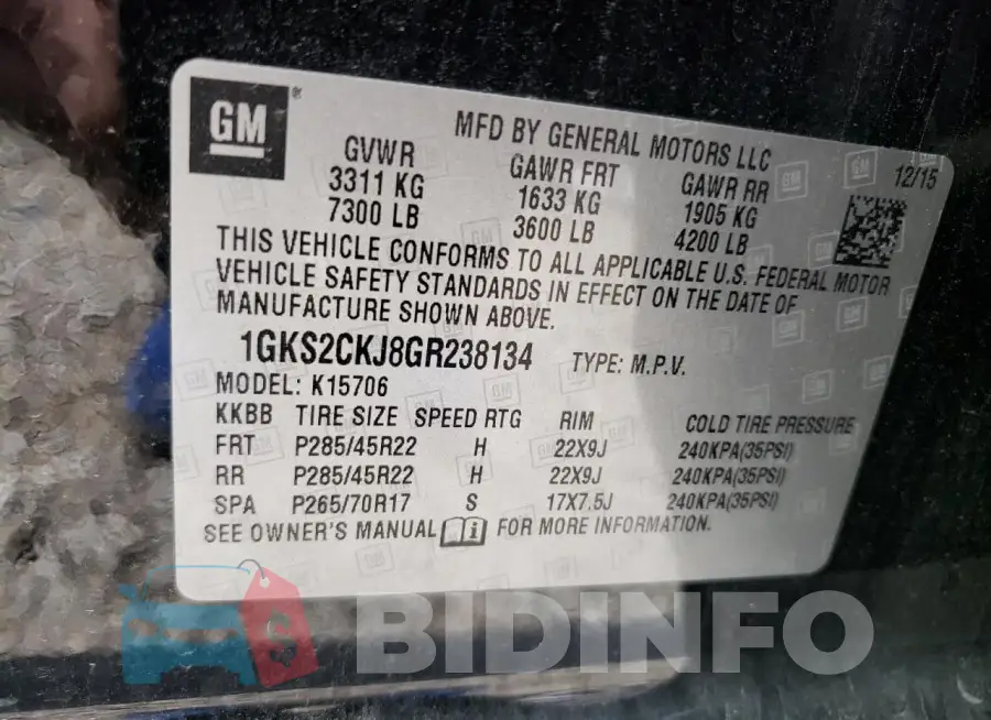 1GKS2CKJ8GR238134 Photo# 13