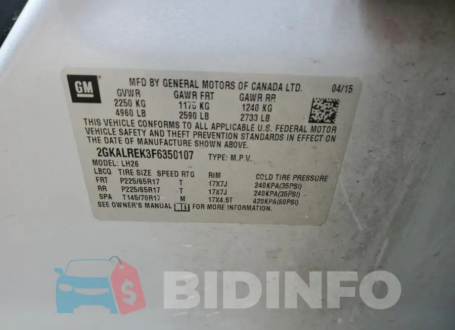 2GKALREK3F6350107 Photo# 13