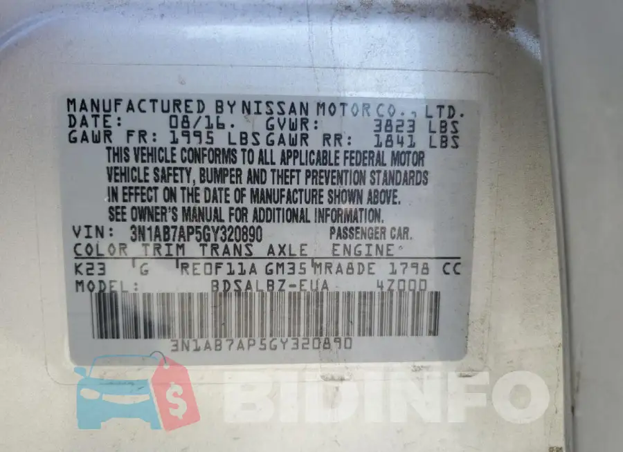 3N1AB7AP5GY320890 Photo# 13