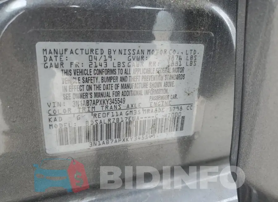 3N1AB7APXKY345549 Photo# 12