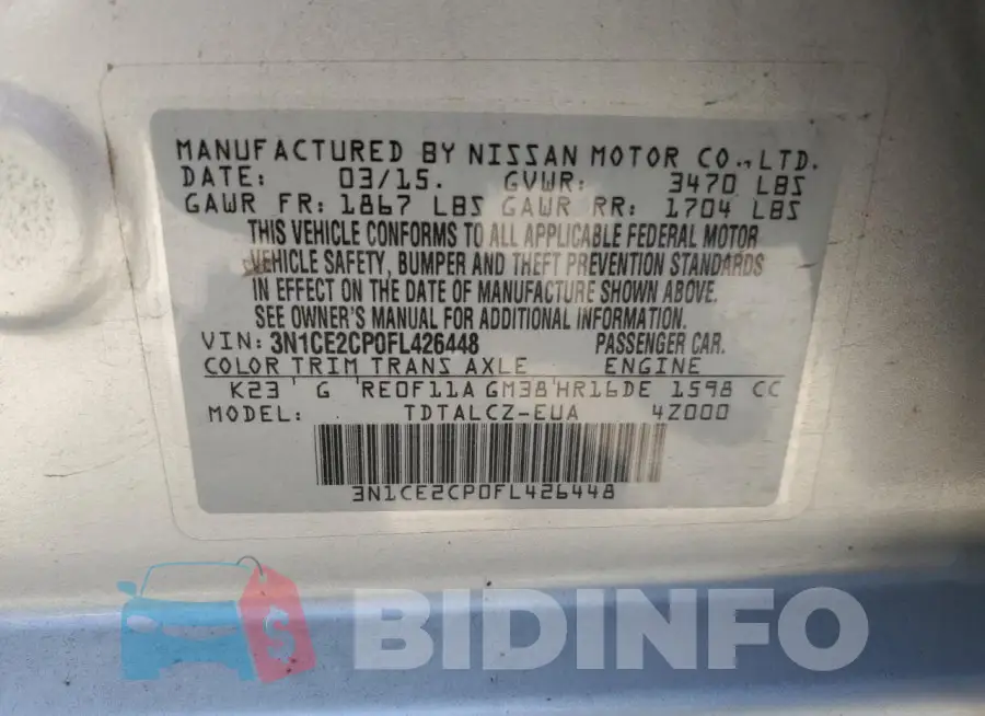 3N1CE2CP0FL426448 Photo# 13