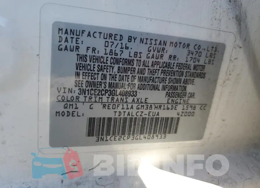 3N1CE2CP3GL408933 Photo# 12