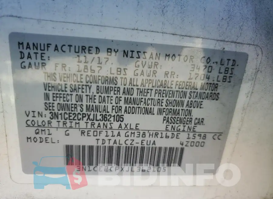 3N1CE2CPXJL362105 Photo# 12