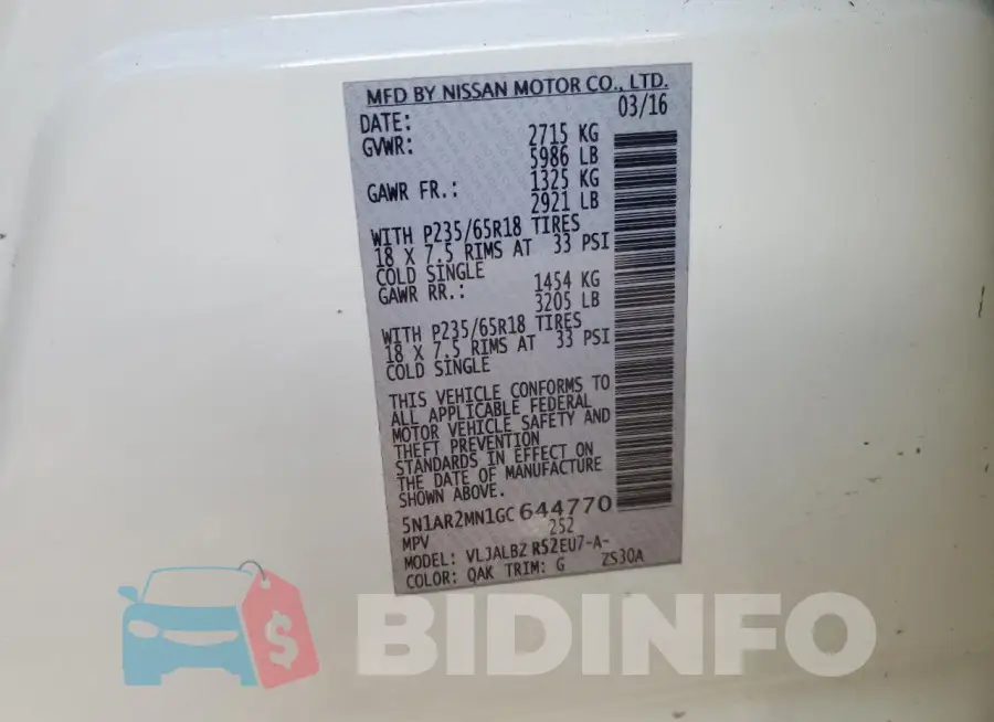 5N1AR2MN1GC644770 Photo# 12