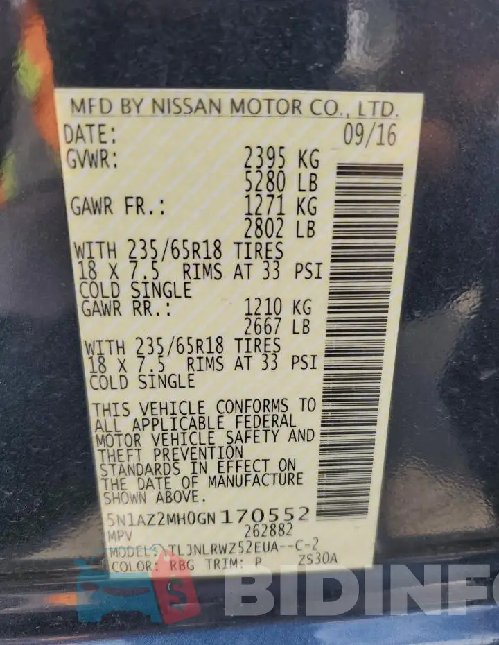 5N1AZ2MH0GN170552 Photo# 13