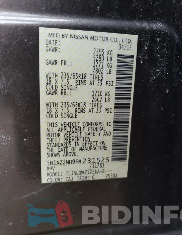 5N1AZ2MH9FN231525 Photo# 13
