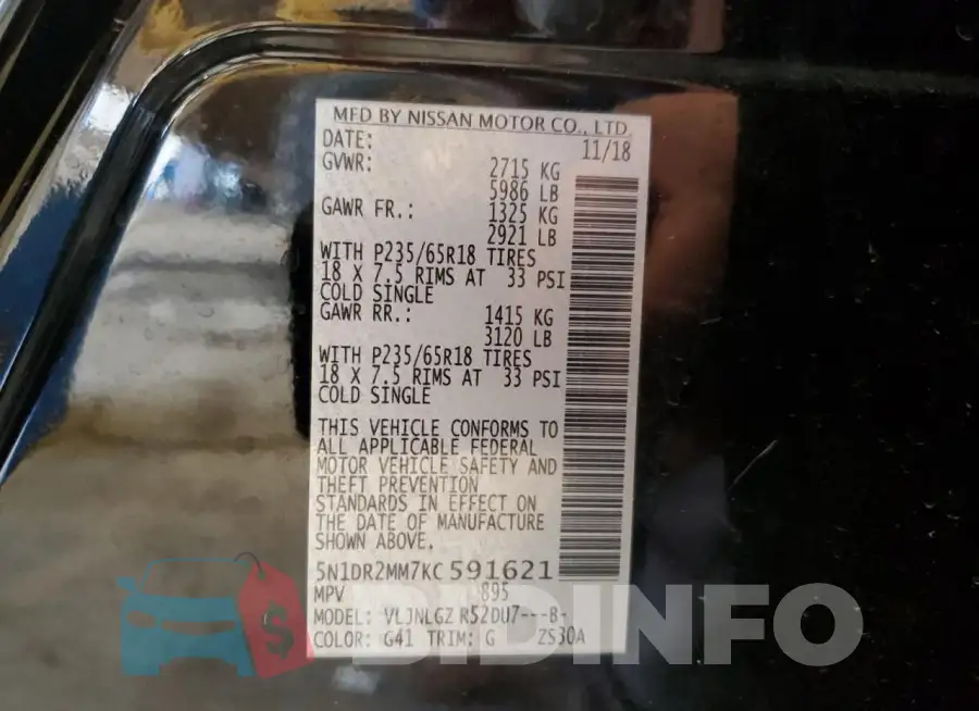 5N1DR2MM7KC591621 Photo# 14