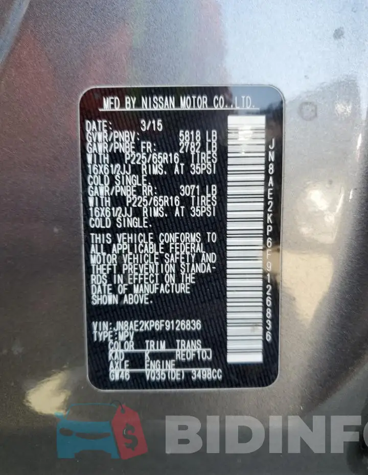 JN8AE2KP6F9126836 Photo# 13