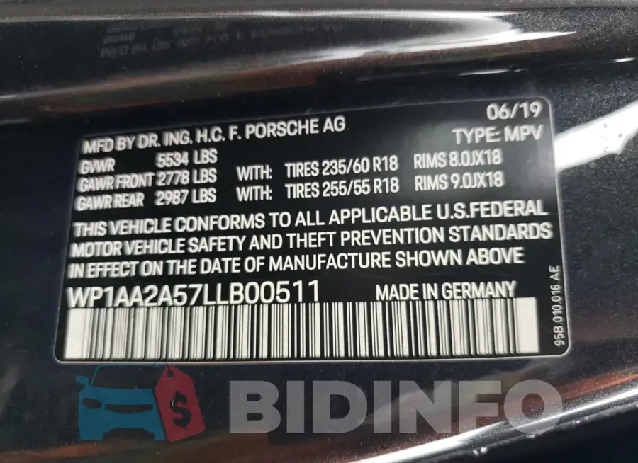 WP1AA2A57LLB00511 Photo# 13