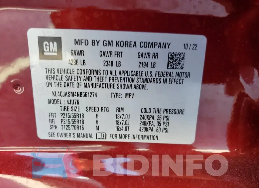 KL4CJASM4NB561274 Photo# 14