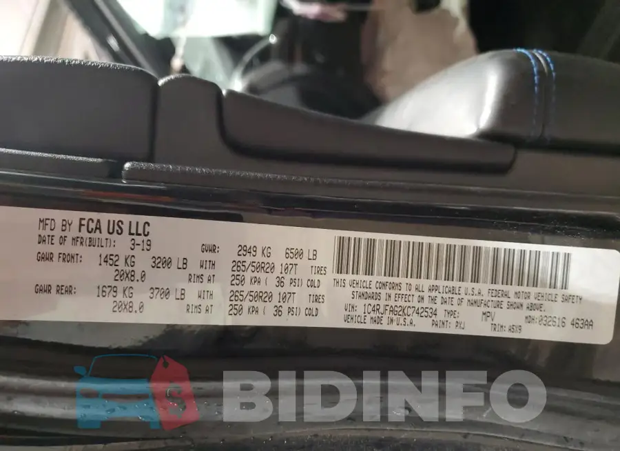 1C4RJFAG2KC742534 Photo# 13