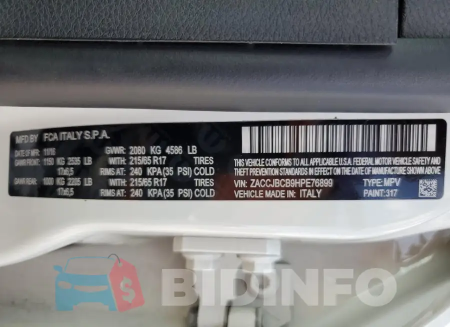 ZACCJBCB9HPE76899 Photo# 12