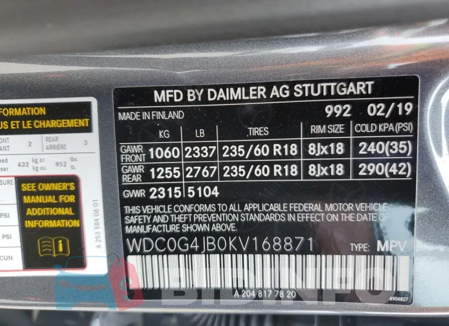 WDC0G4JB0KV168871 Photo# 14