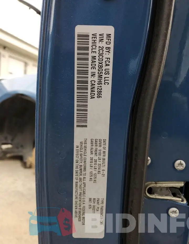 2C3CDXBG5MH612866 Photo# 12