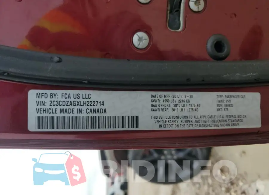 2C3CDZAGXLH222714 Photo# 12