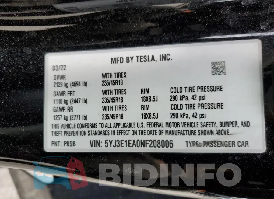 5YJ3E1EA0NF208006 Photo# 12