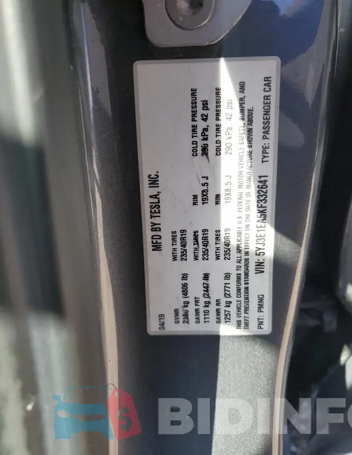 5YJ3E1EA5KF332641 Photo# 12