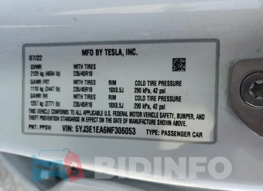 5YJ3E1EA6NF306053 Photo# 12