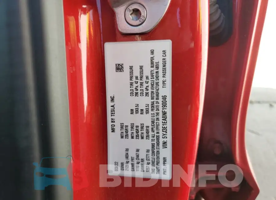 5YJ3E1EA8NF190046 Photo# 12