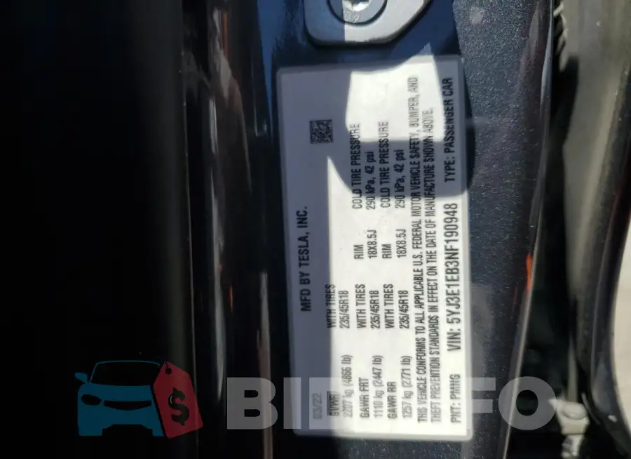 5YJ3E1EB3NF190948 Photo# 13