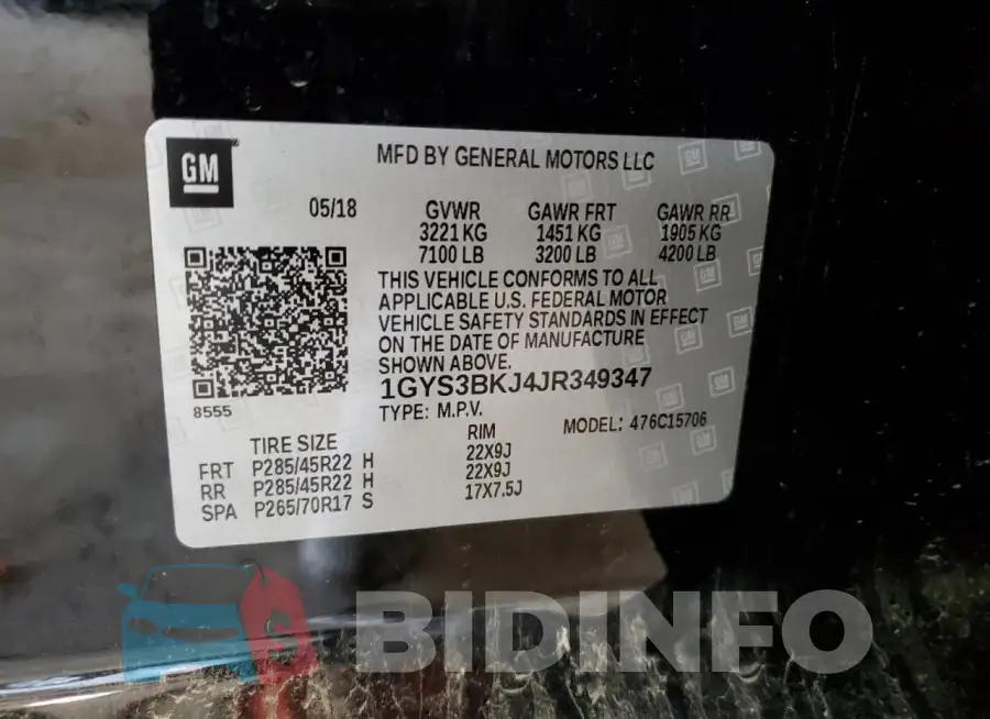 1GYS3BKJ4JR349347 Photo# 13