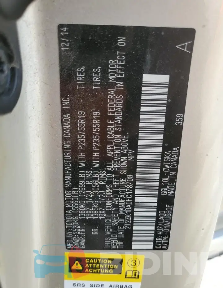 2T2ZK1BA0FC178708 Photo# 14