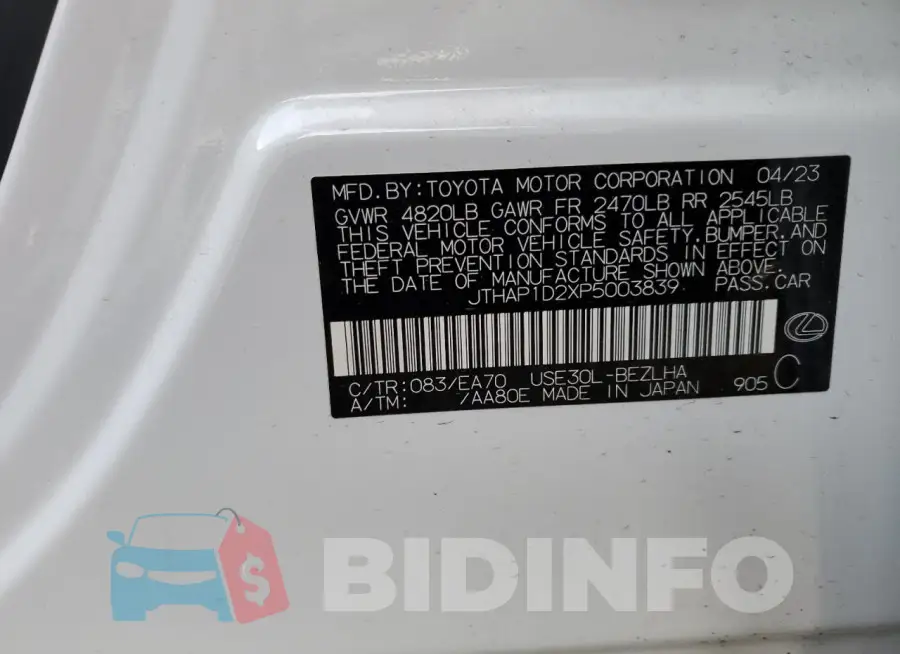 JTHAP1D2XP5003839 Photo# 13