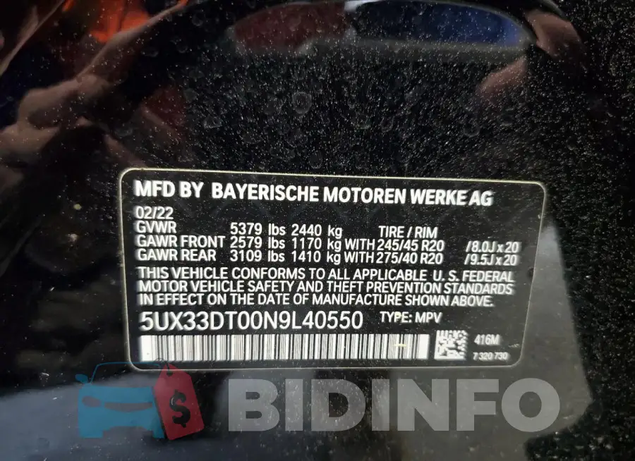 5UX33DT00N9L40550 Photo# 14