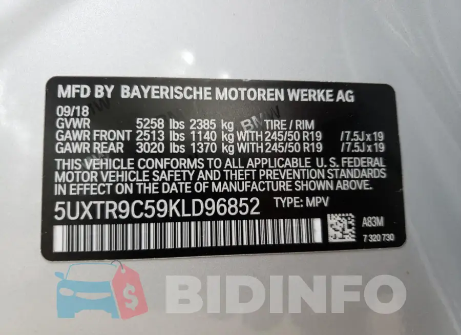 5UXTR9C59KLD96852 Photo# 14