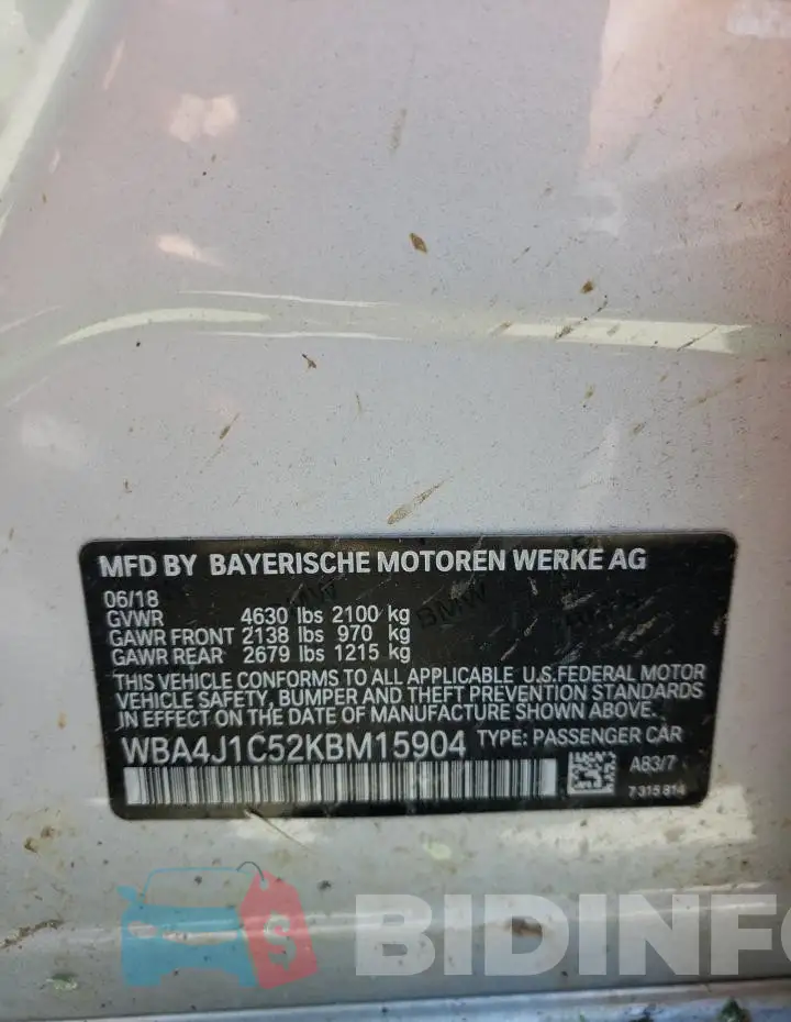 WBA4J1C52KBM15904 Photo# 12