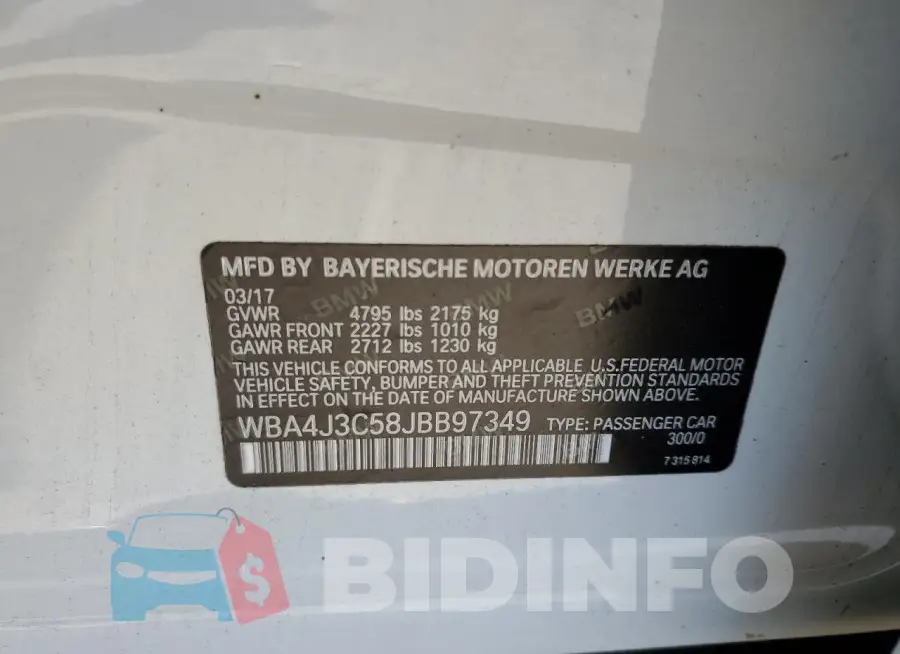 WBA4J3C58JBB97349 Photo# 12