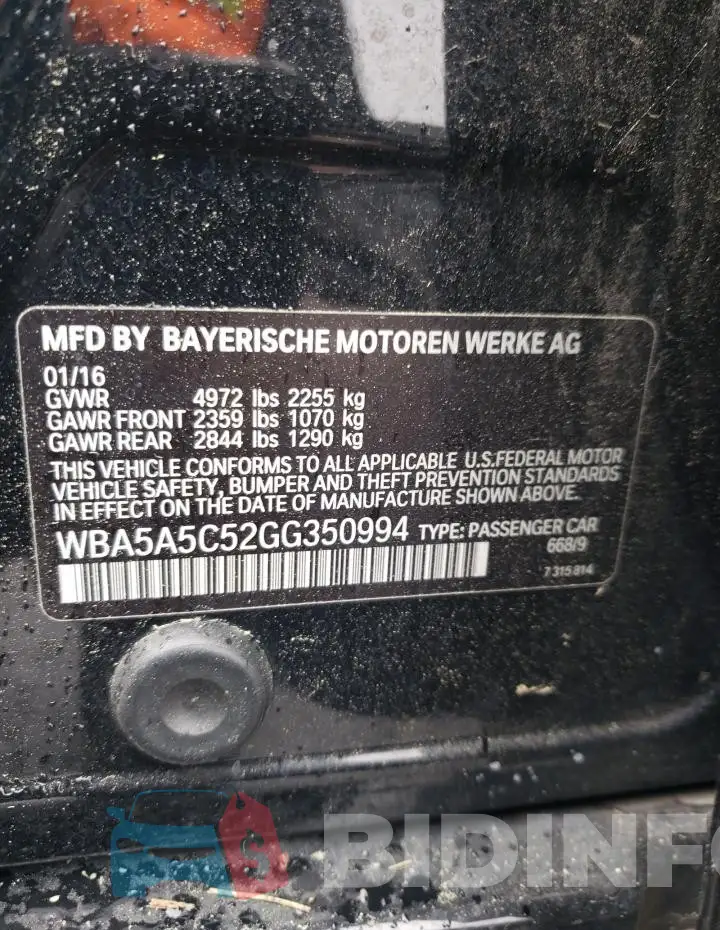 WBA5A5C52GG350994 Photo# 12