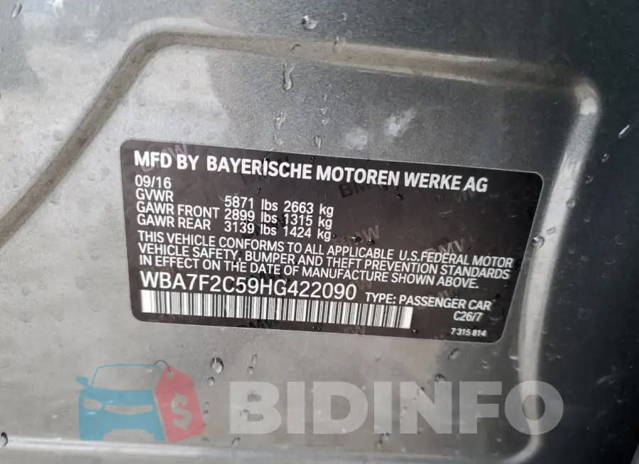 WBA7F2C59HG422090 Photo# 13
