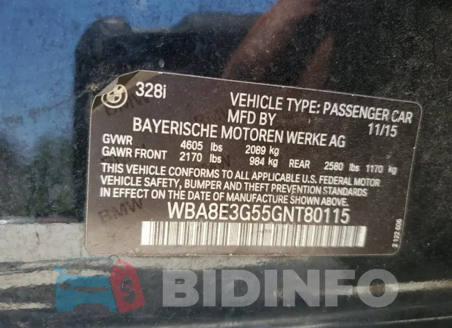 WBA8E3G55GNT80115 Photo# 12