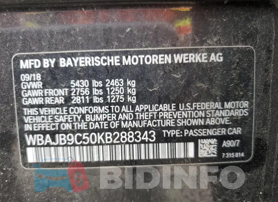 WBAJB9C50KB288343 Photo# 12