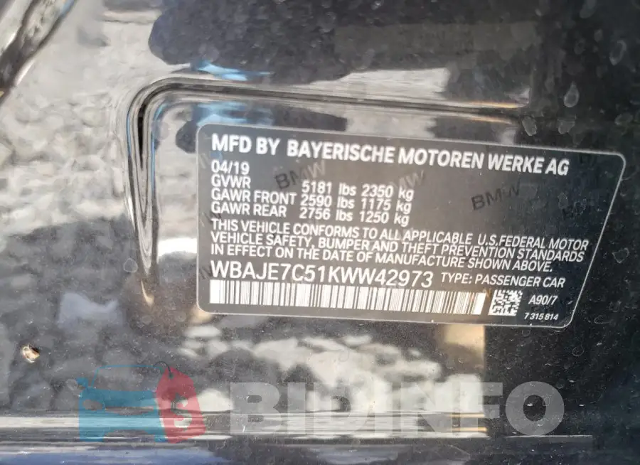 WBAJE7C51KWW42973 Photo# 12