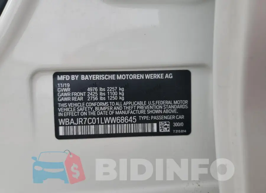 WBAJR7C01LWW68645 Photo# 13