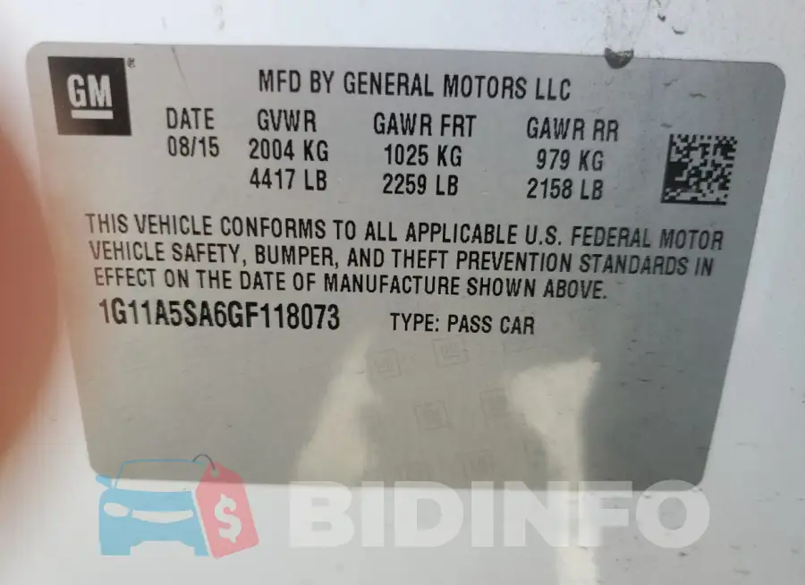 1G11A5SA6GF118073 Photo# 12