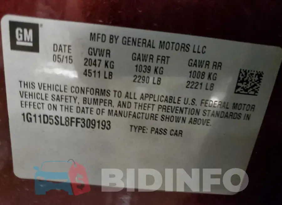 1G11D5SL8FF309193 Photo# 12