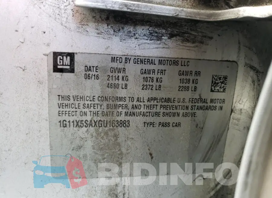 1G11X5SAXGU163883 Photo# 13