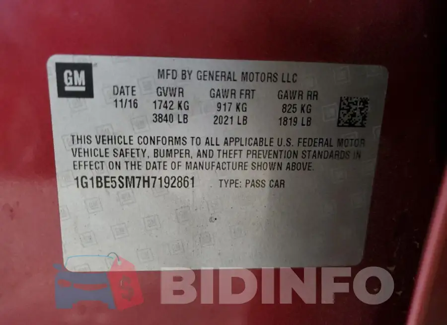 1G1BE5SM7H7192861 Photo# 12