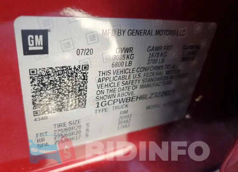 1GCPWBEH6LZ322617 Photo# 12